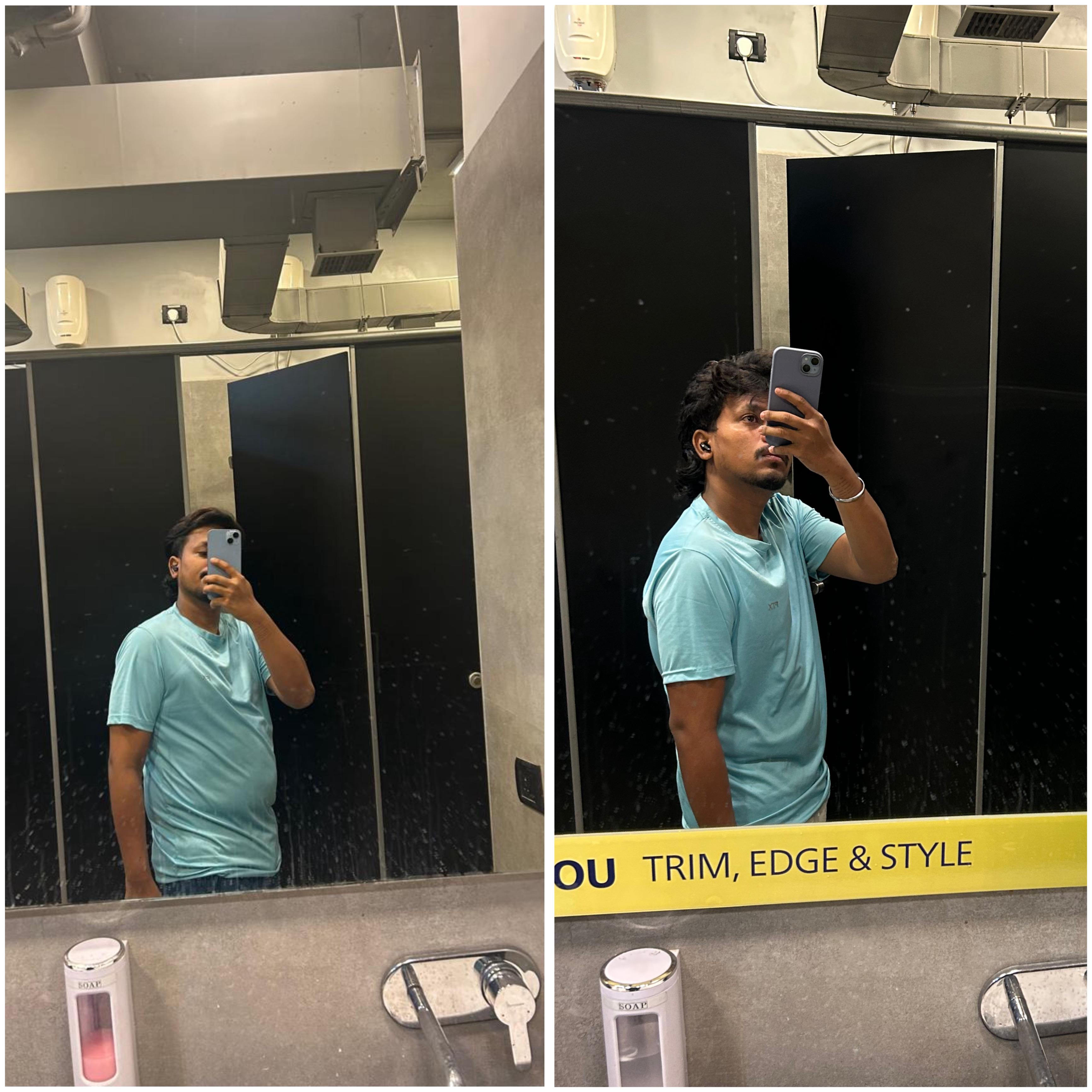 Transformation showing 10 kg weight loss in 12 weeks with custom inch loss program